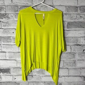 Elan Boxy Asymmetrical Vibrant Lime Green Women's Lightweight Top